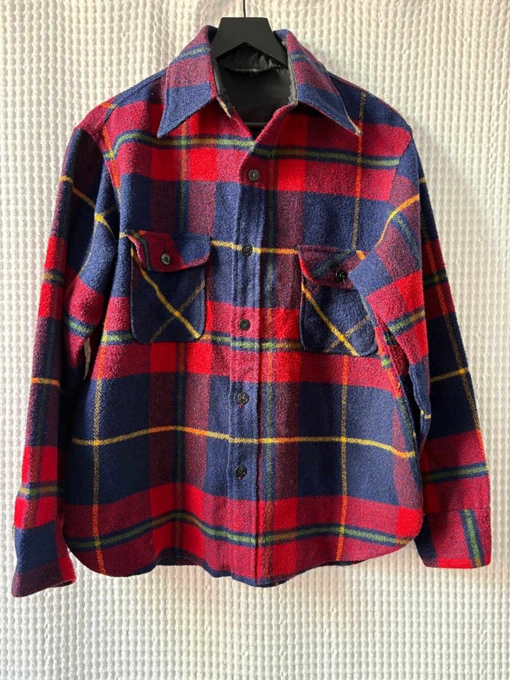 Vintage JCPenney plaid anchor button 1970s men's retro shirt jacket size large